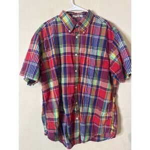 ORVIS Men XLarge Multi Color Plaid Cotton Casual Short Sleeve Button Up Shirt D